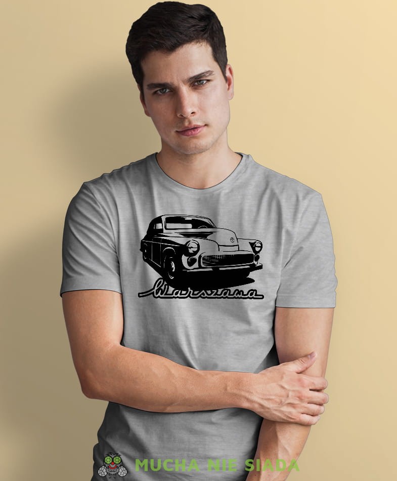 auto warszawa szara męska koszulka z nadrukiem na co dzień, na prezent, fajna koszulka dla chłopaka.jpg