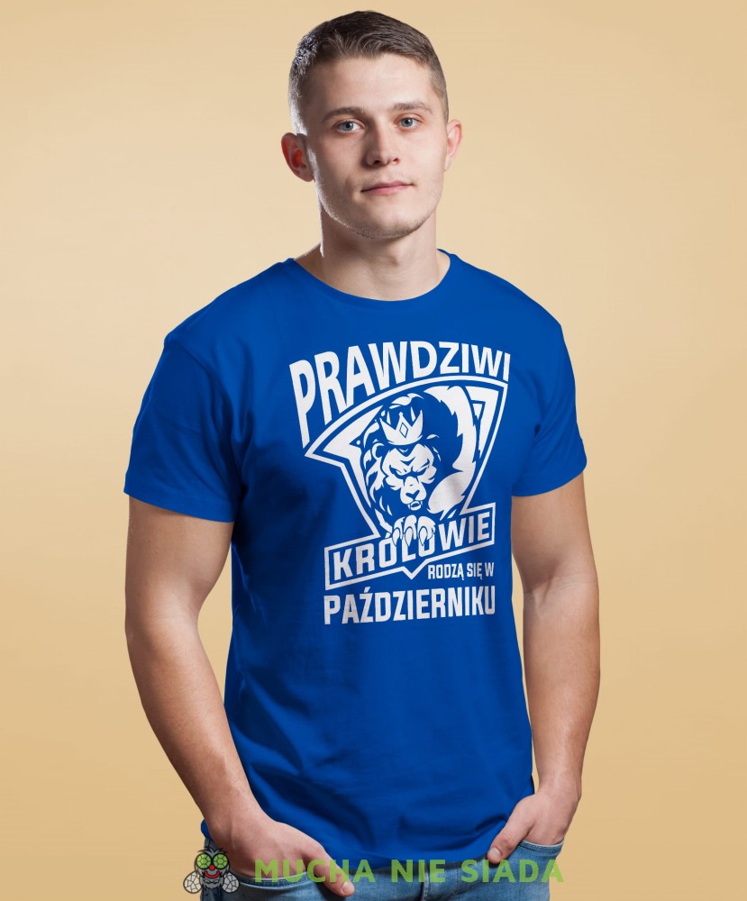 Prawdziwi królowie rodzą się w...  niebieska koszulka urodzinowa Lew