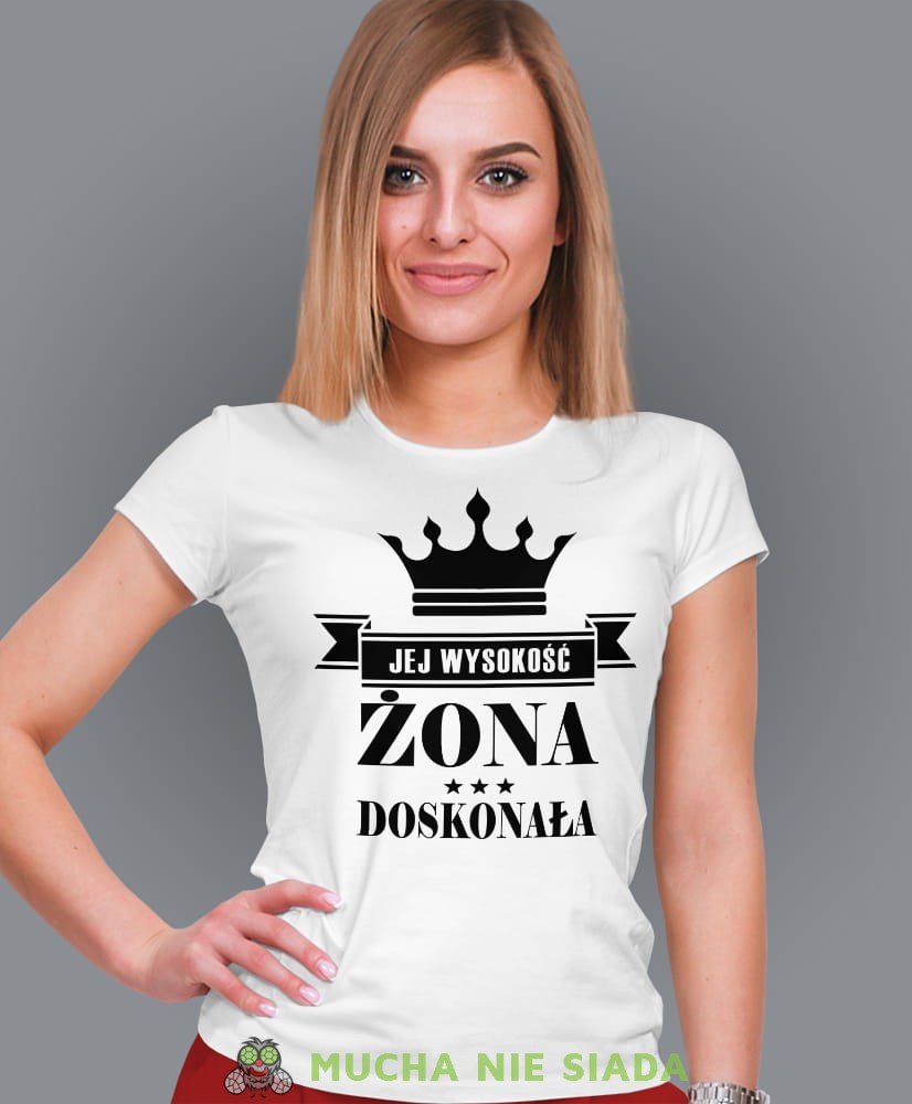 jej wysokość żona doskonała biała damska koszulka dla żony z nadrukiem na prezent na urodziny.jpg