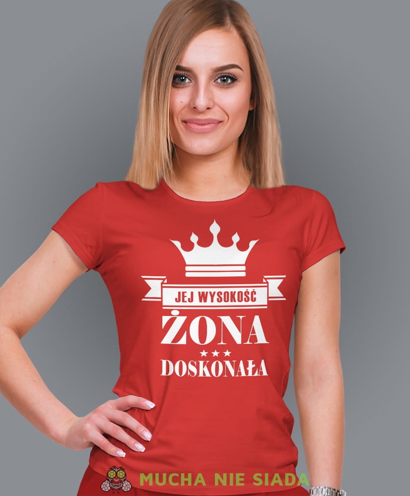 jej wysokość żona doskonała czerwona damska koszulka dla żony z nadrukiem na prezent na urodziny.jpg