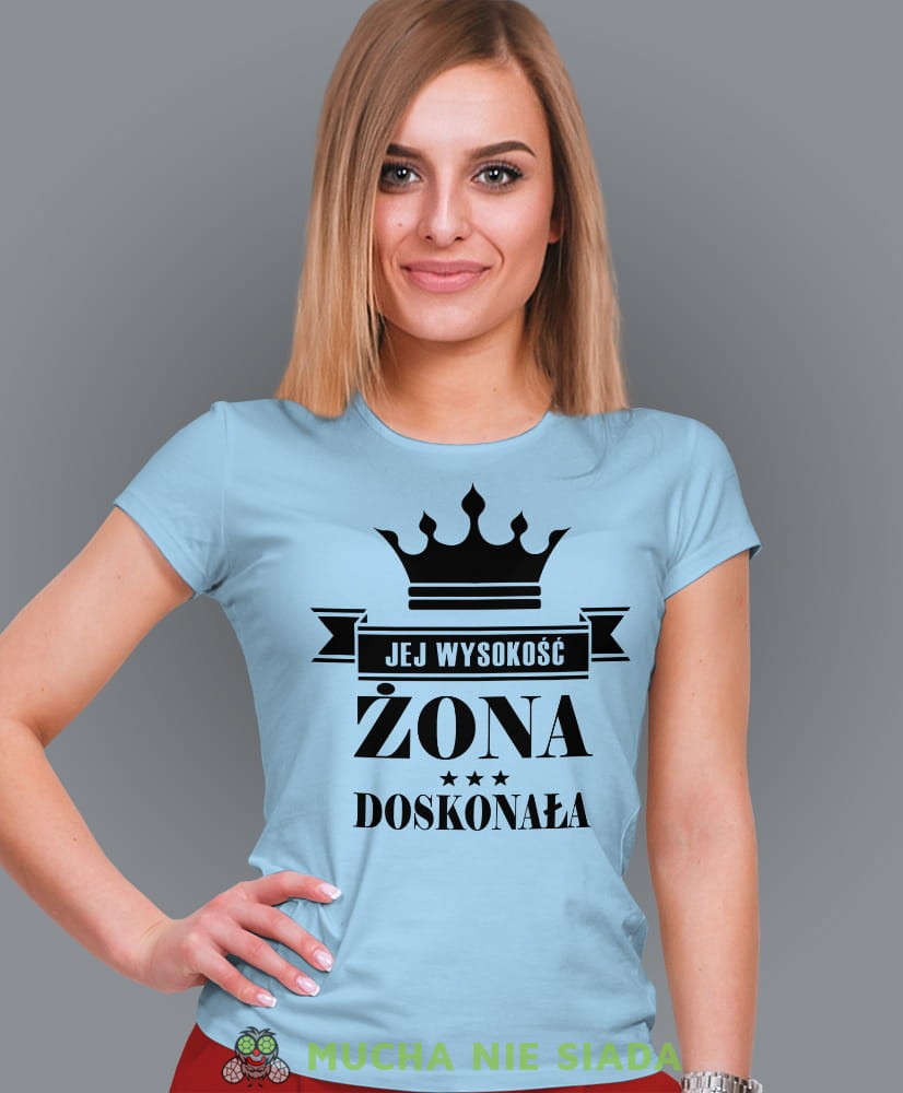 jej wysokość żona doskonała jasnoniebieska damska koszulka dla żony z nadrukiem na prezent na urodziny.jpg