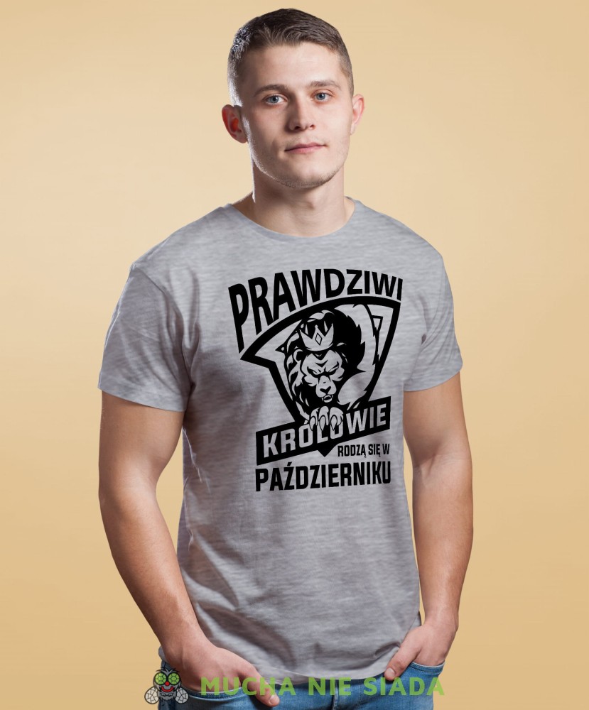 Prawdziwi królowie rodzą się w...  szara koszulka urodzinowa Lew
