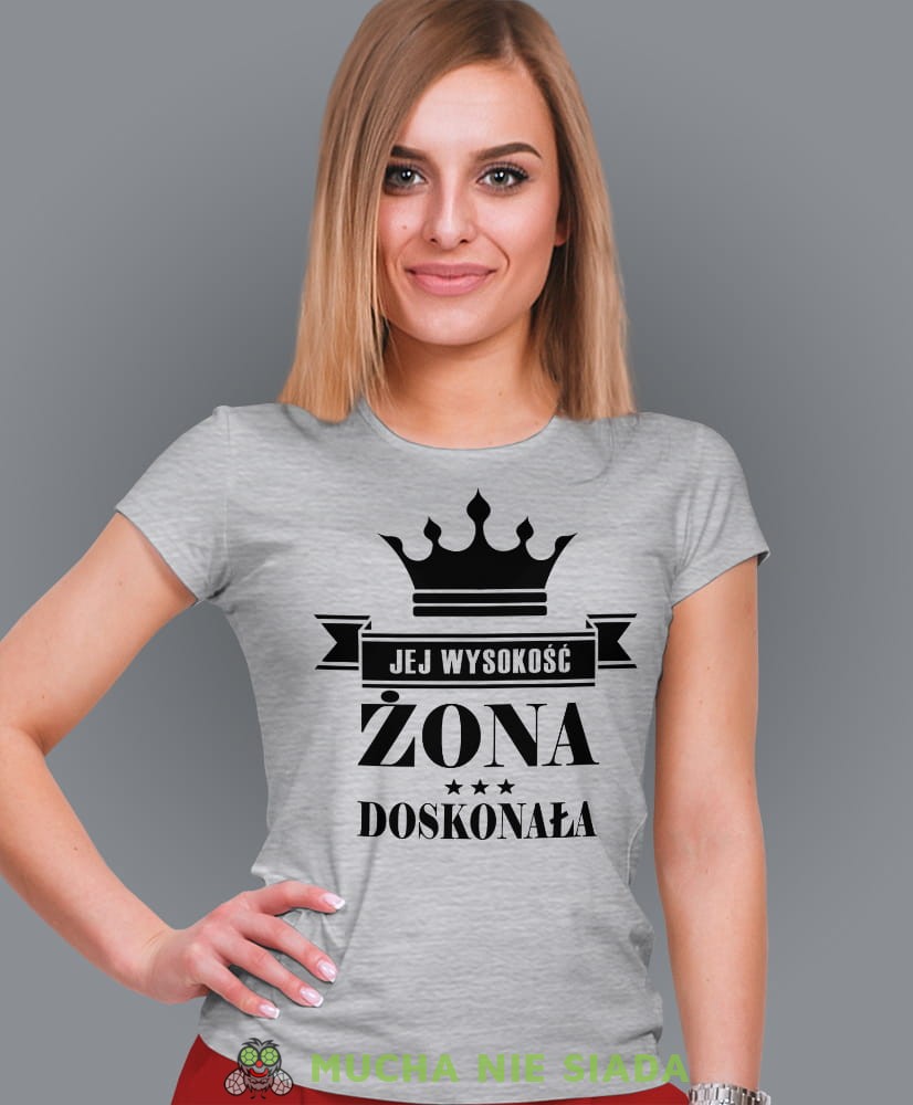 jej wysokość żona doskonała szara damska koszulka dla żony z nadrukiem na prezent na urodziny.jpg