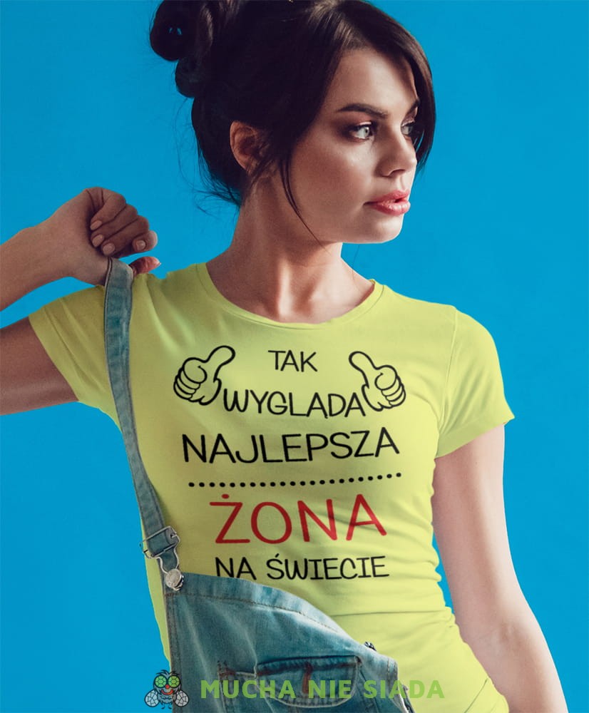 tak wygląda najlepsza żona na świecie żółta koszulka damska z nadrukiem dla żony na prezent urodziny.jpg