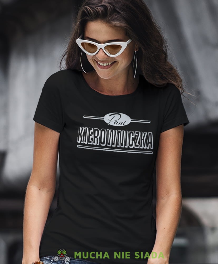 pani kierowniczka czarna koszulka z nadrukiem na prezent dla dziewczyny dla żony.jpg
