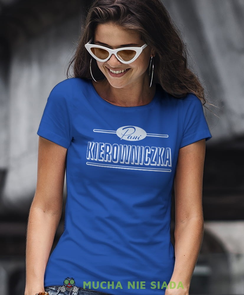 pani kierowniczka niebieska koszulka z nadrukiem na prezent dla dziewczyny dla żony.jpg