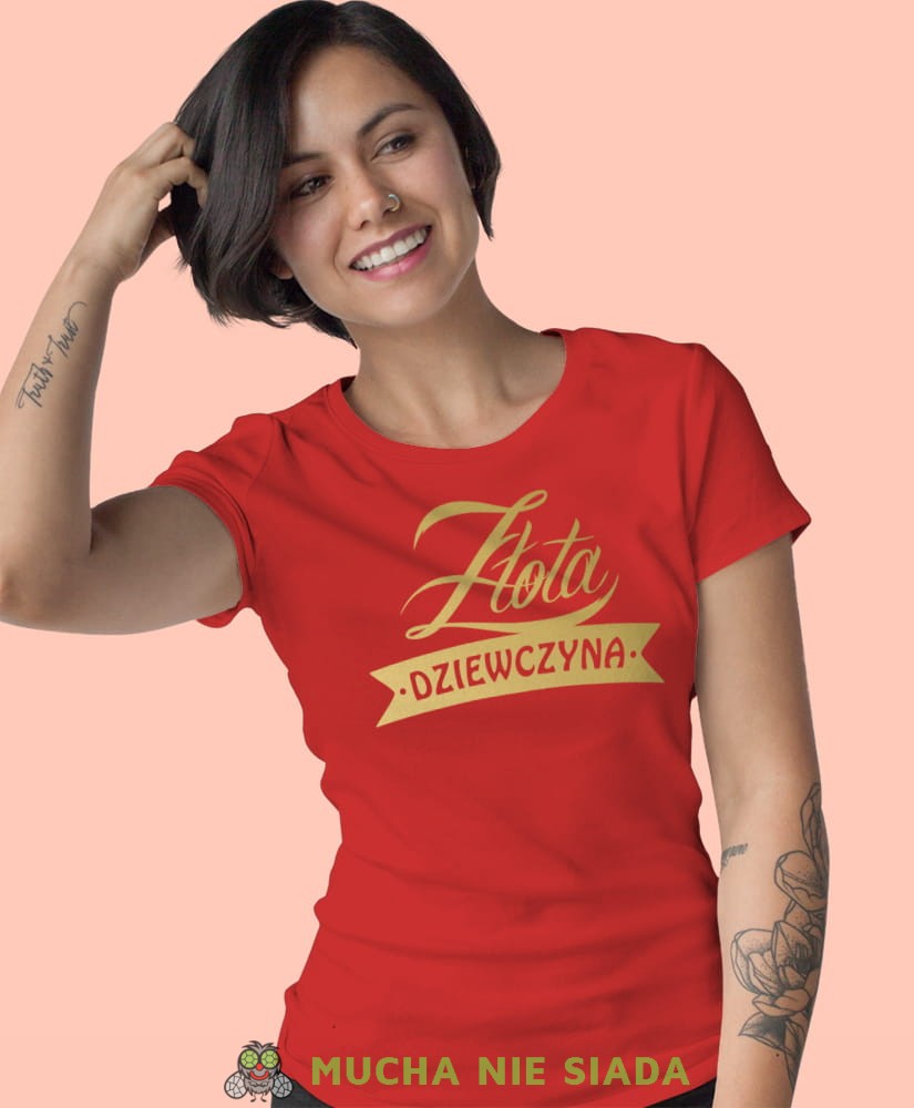 złota dziewczyna czerwona damska koszulka z nadrukiem na prezent dla dziewczyny.jpg