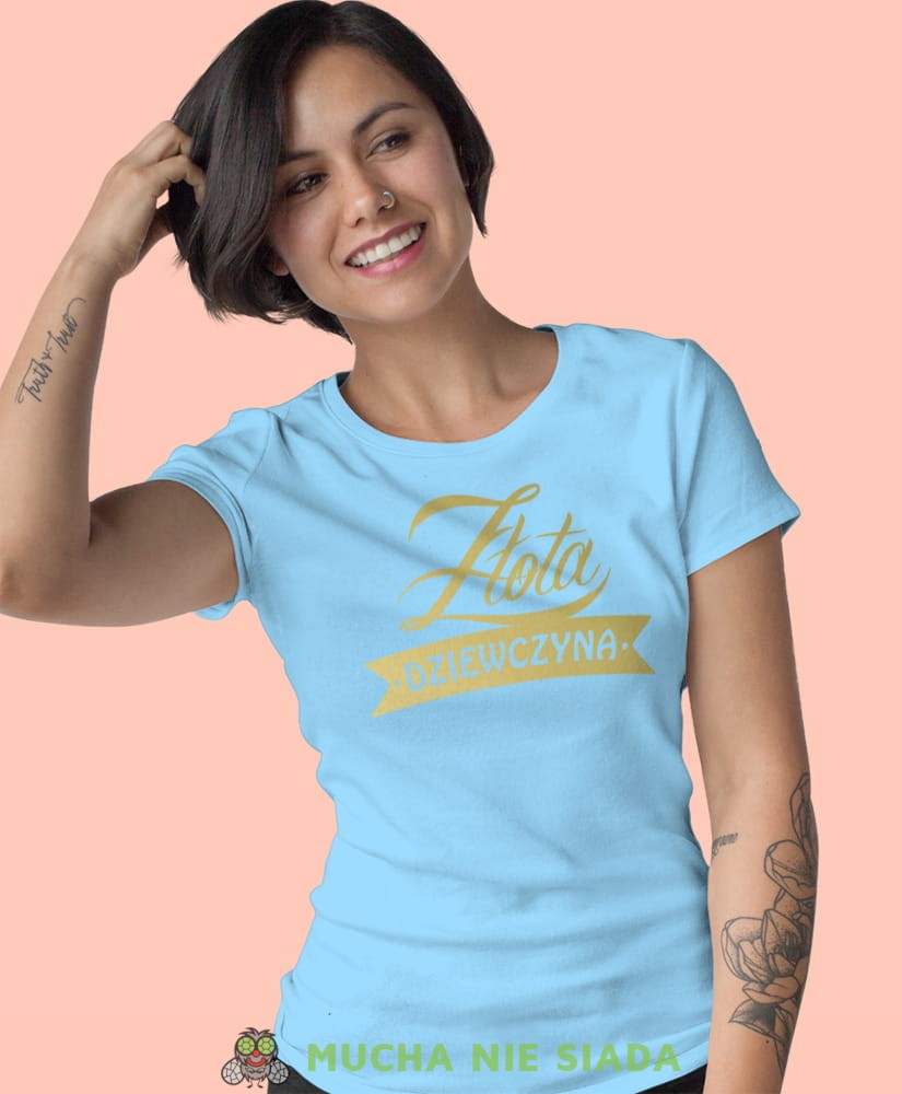 złota dziewczyna jasnoniebieska damska koszulka z nadrukiem na prezent dla dziewczyny.jpg