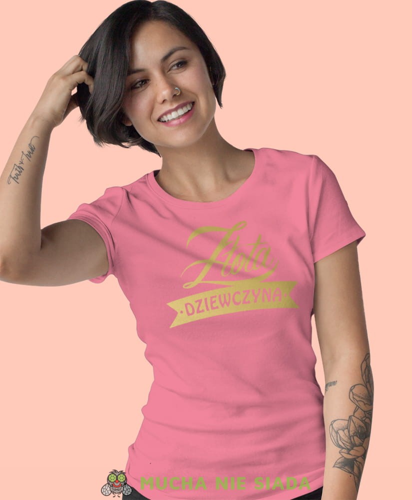 złota dziewczyna różowa damska koszulka z nadrukiem na prezent dla dziewczyny.jpg