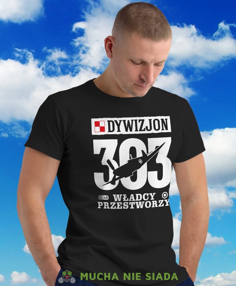 Dywizjon 303 Władcy Przestworzy, czarna męska koszulka z nadrukiem, koszulka patriotyczna, koszulki z grafiką patriotyczną, dla mężczyzny, dla chłopaka na prezent, koszulka Polska, koszulki Polska.jpg