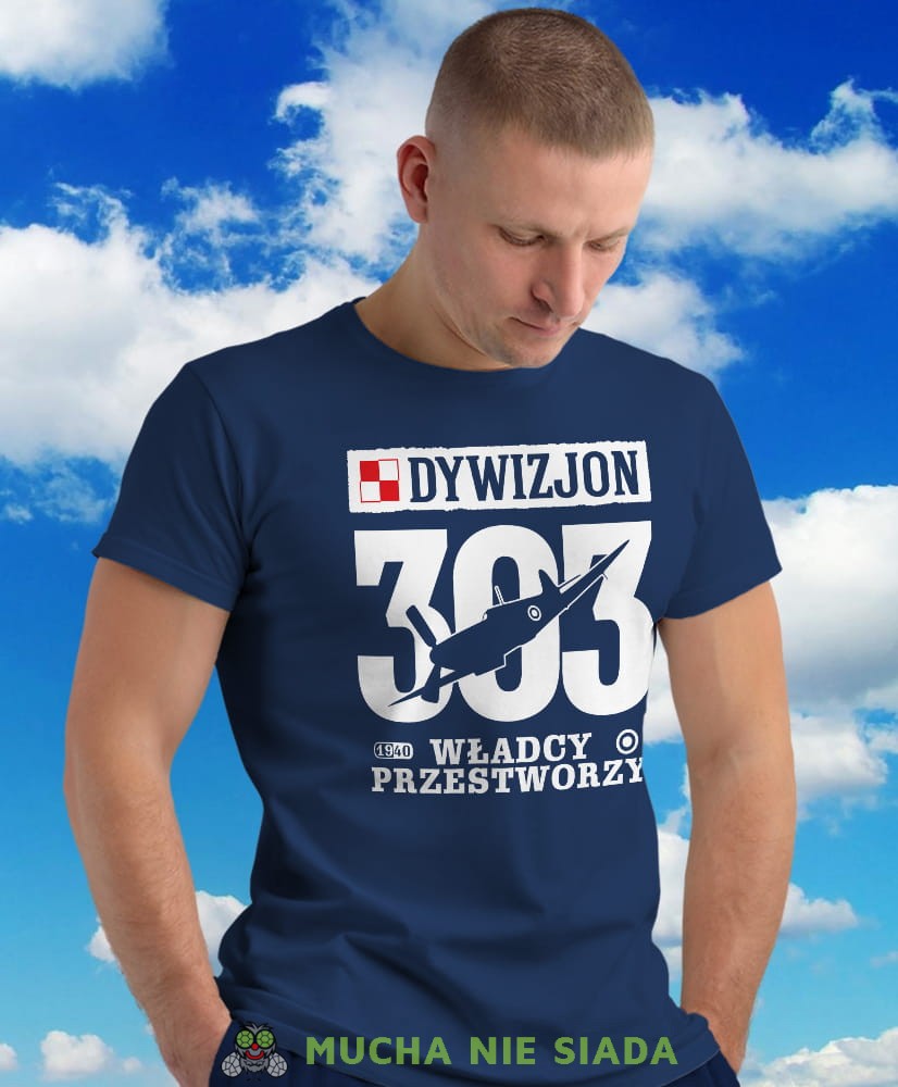 Dywizjon 303 Władcy Przestworzy, granatowa męska koszulka z nadrukiem, koszulka patriotyczna, koszulki z grafiką patriotyczną, dla mężczyzny, dla chłopaka na prezent, koszulka Polska, koszulki Polska.jpg