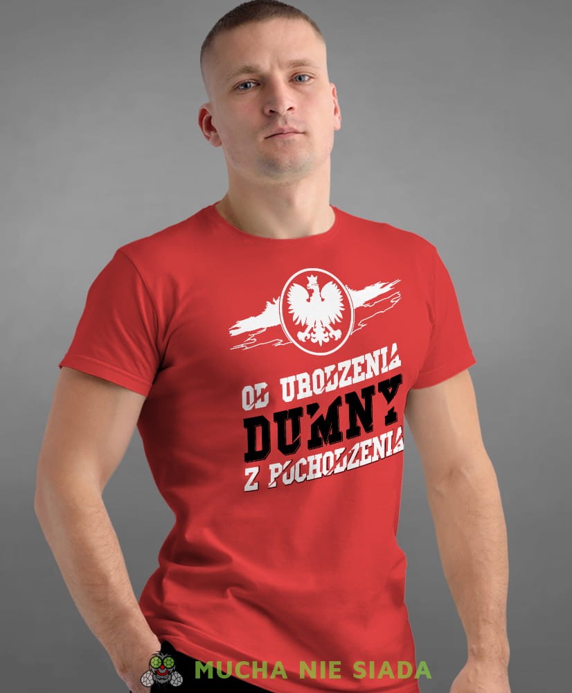 od urodzenia dumny  pochodzenia orzeł, czerwona męska koszulka z nadrukiem, koszulka patriotyczna, koszulki z grafiką patriotyczną, dla mężczyzny, dla chłopaka na prezent, koszulka Polska, koszulki Polska.jpg