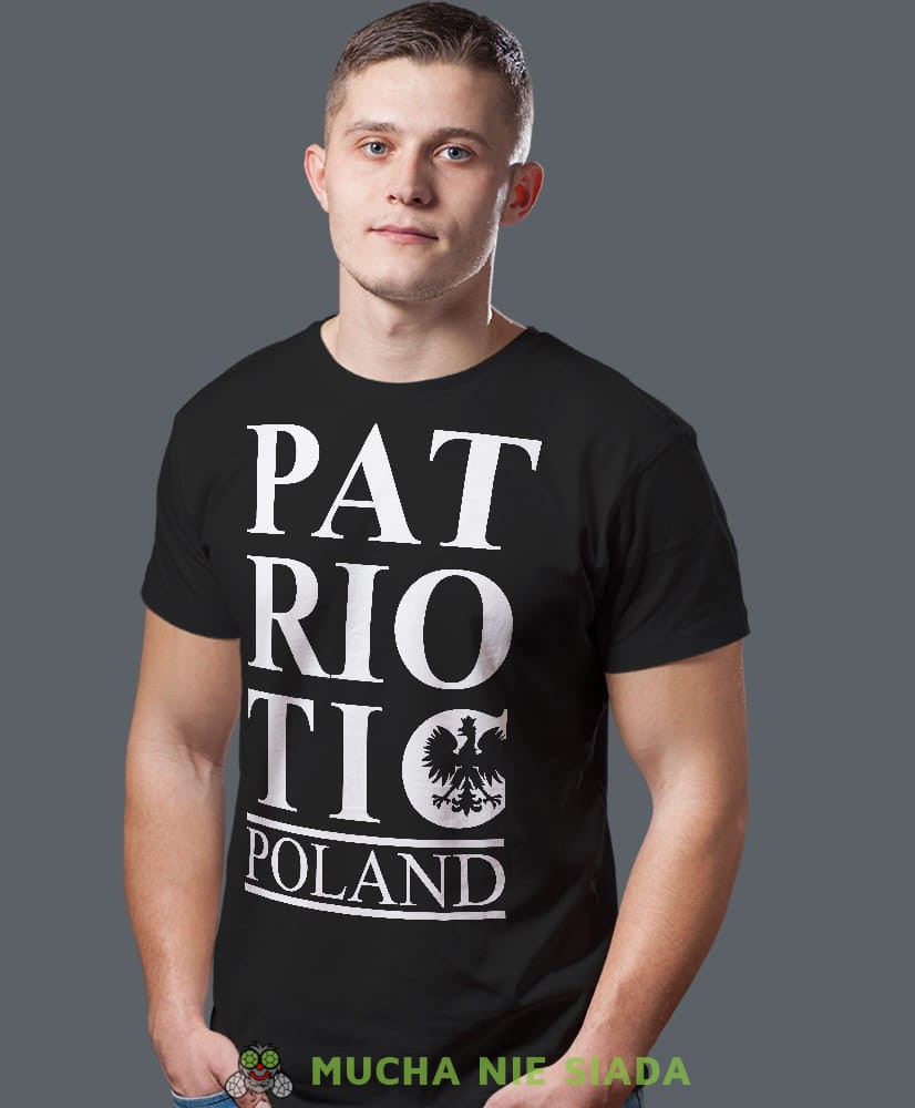 Patrioric Poland, czarna męska koszulka z nadrukiem, koszulka patriotyczna, koszulki z grafiką patriotyczną, dla mężczyzny, dla chłopaka na prezent, koszulka Polska, koszulki Polska.jpg
