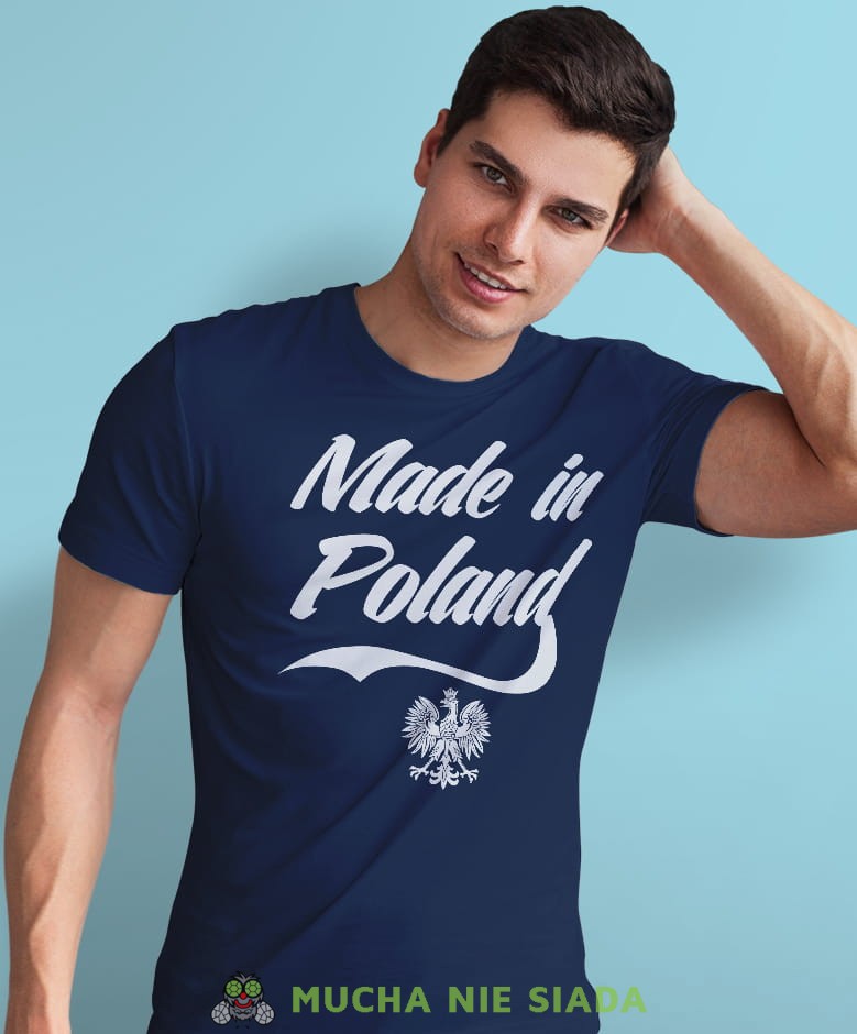 made in Poland, Orzeł Polski, granatowa męska koszulka z nadrukiem, koszulka patriotyczna, koszulki z grafiką patriotyczną, dla mężczyzny, dla chłopaka na prezent, koszulka Polska, koszulki Polska.jpg