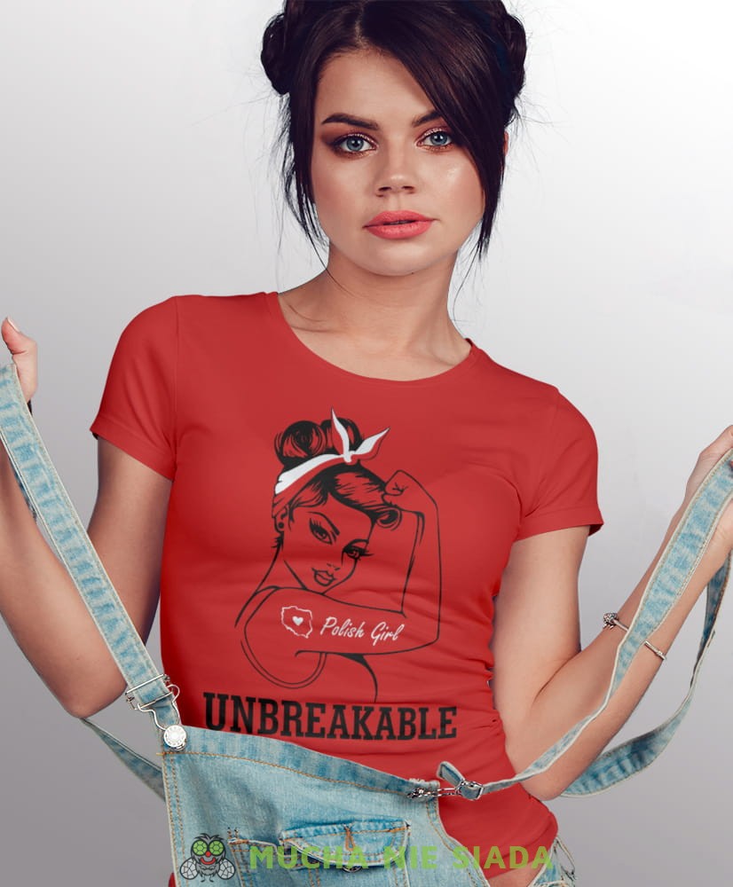 unbreakable polish girl czerwona damska koszulka patriotyczna, patriotka, koszulka dla niej, dla dziewczyny, koszulka na prezent.jpg