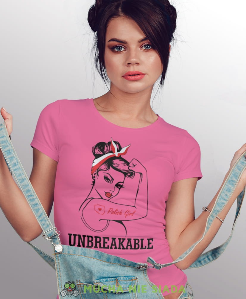 unbreakable polish girl różowa damska koszulka patriotyczna, patriotka, koszulka dla niej, dla dziewczyny, koszulka na prezent.jpg