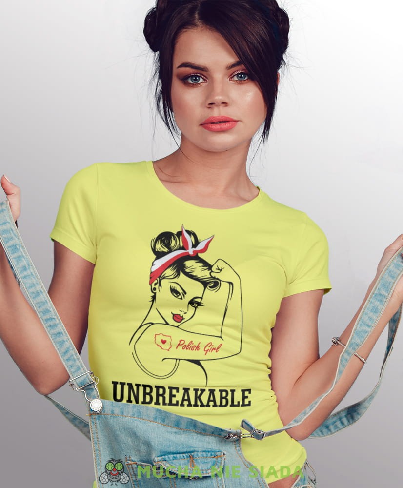 unbreakable polish girl żółta damska koszulka patriotyczna, patriotka, koszulka dla niej, dla dziewczyny, koszulka na prezent.jpg