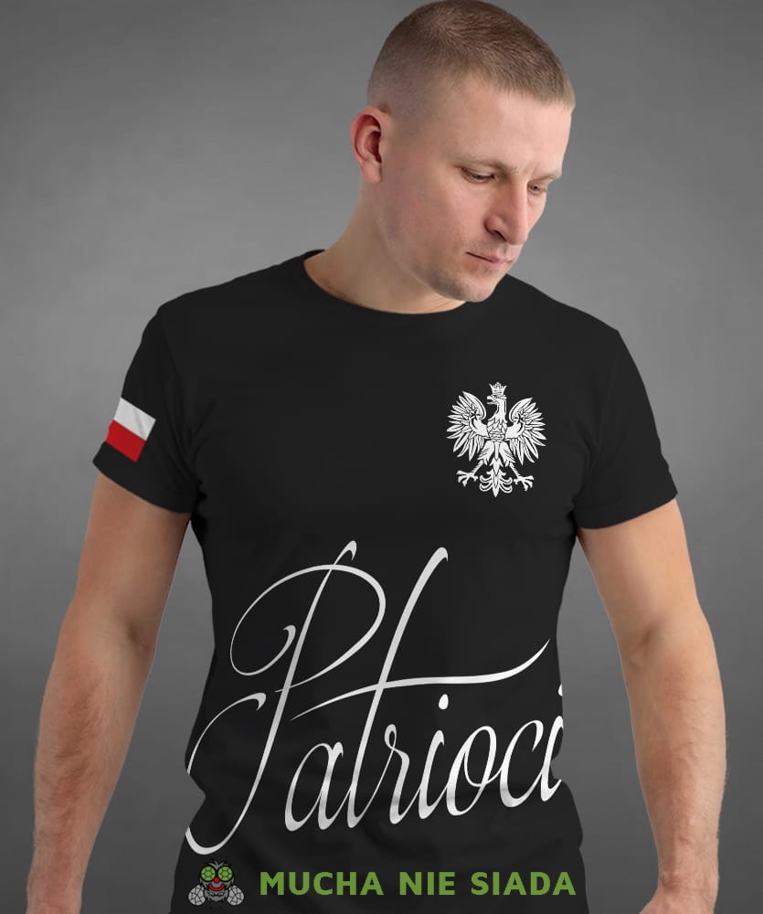 patrioci Orzeł Polski flaga, czarna męska koszulka z nadrukiem, koszulka patriotyczna, koszulki z grafiką patriotyczną, dla mężczyzny, dla chłopaka na prezent, koszulka Polska, koszulki Polska.jpg