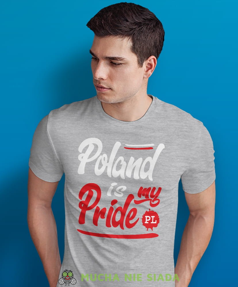 Poland is my pride, PL, szara męska koszulka z nadrukiem, koszulka patriotyczna, koszulki z grafiką patriotyczną, dla mężczyzny, dla chłopaka na prezent, koszulka Polska, koszulki Polska.jpg
