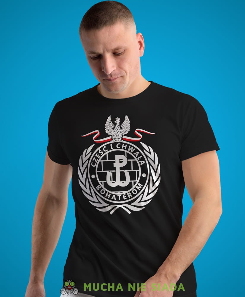 cześć i chwała bohaterom, Polska Walcząca, czarna męska koszulka z nadrukiem, koszulka patriotyczna, koszulki z grafiką patriotyczną, dla mężczyzny, dla chłopaka na prezent, koszulka Polska, koszulki Polska.jpg