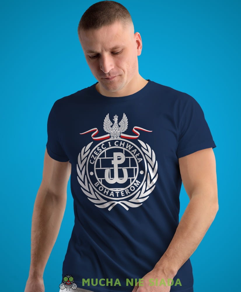 cześć i chwała bohaterom, Polska Walcząca, granatowa męska koszulka z nadrukiem, koszulka patriotyczna, koszulki z grafiką patriotyczną, dla mężczyzny, dla chłopaka na prezent, koszulka Polska, koszulki Polska.jpg