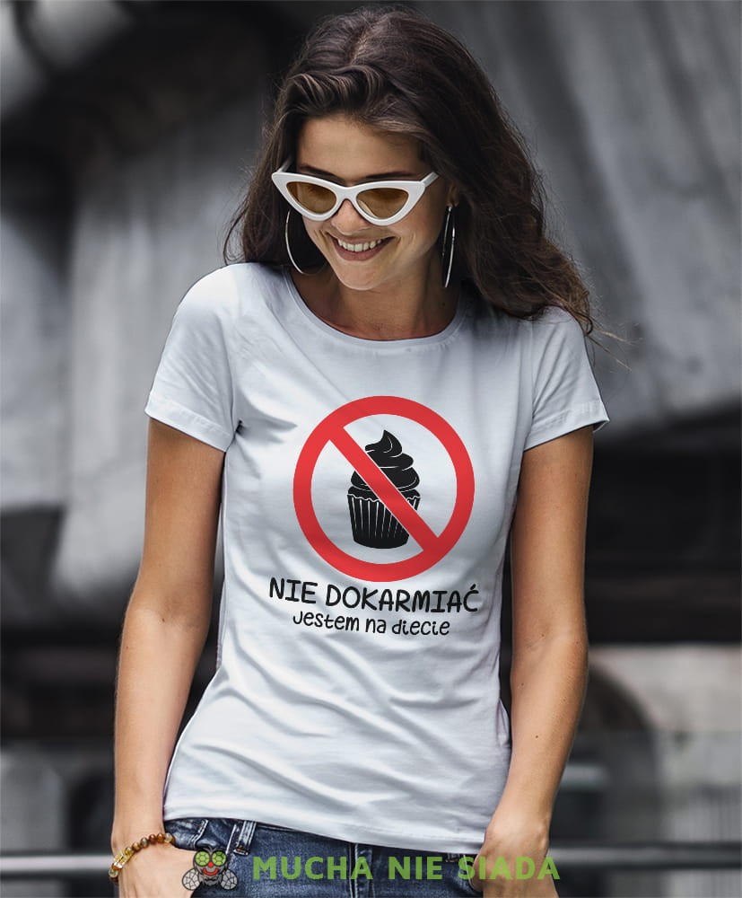 nie dokarmiać jestem na diecie biała koszulka.jpg