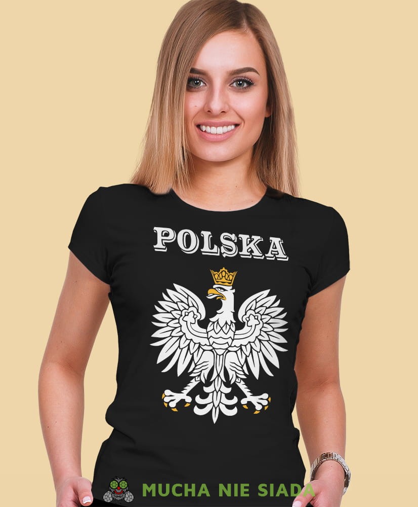 Polska Orzeł Polski czarna damska koszulka patriotyczna, patriotka, koszulka dla niej, dla dziewczyny, koszulka na prezent.jpg