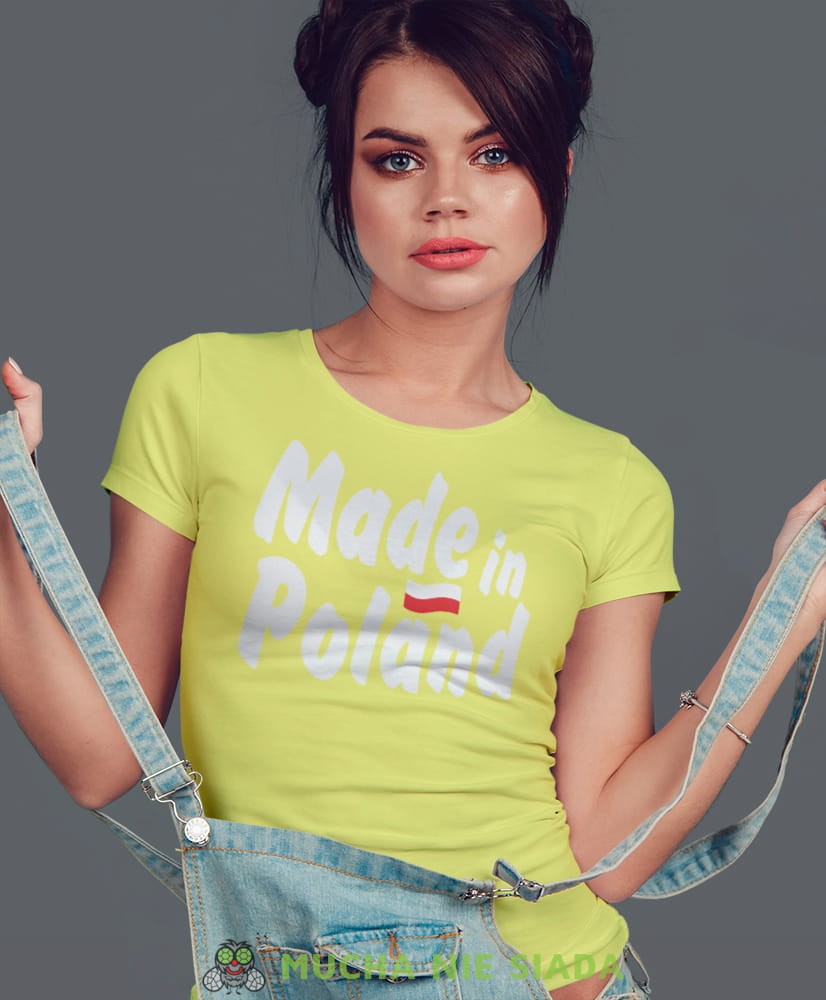 made in poland flaga biało czerwona żółta damska koszulka patriotyczna, patriotka, koszulka dla niej, dla dziewczyny, koszulka na prezent.jpg