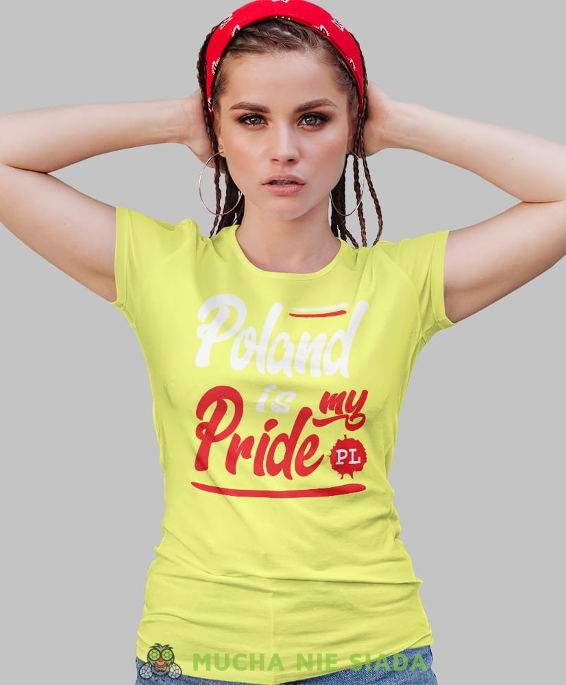 Poland is my pride PL żółta damska koszulka patriotyczna, patriotka, koszulka dla niej, dla dziewczyny, koszulka na prezent.jpg
