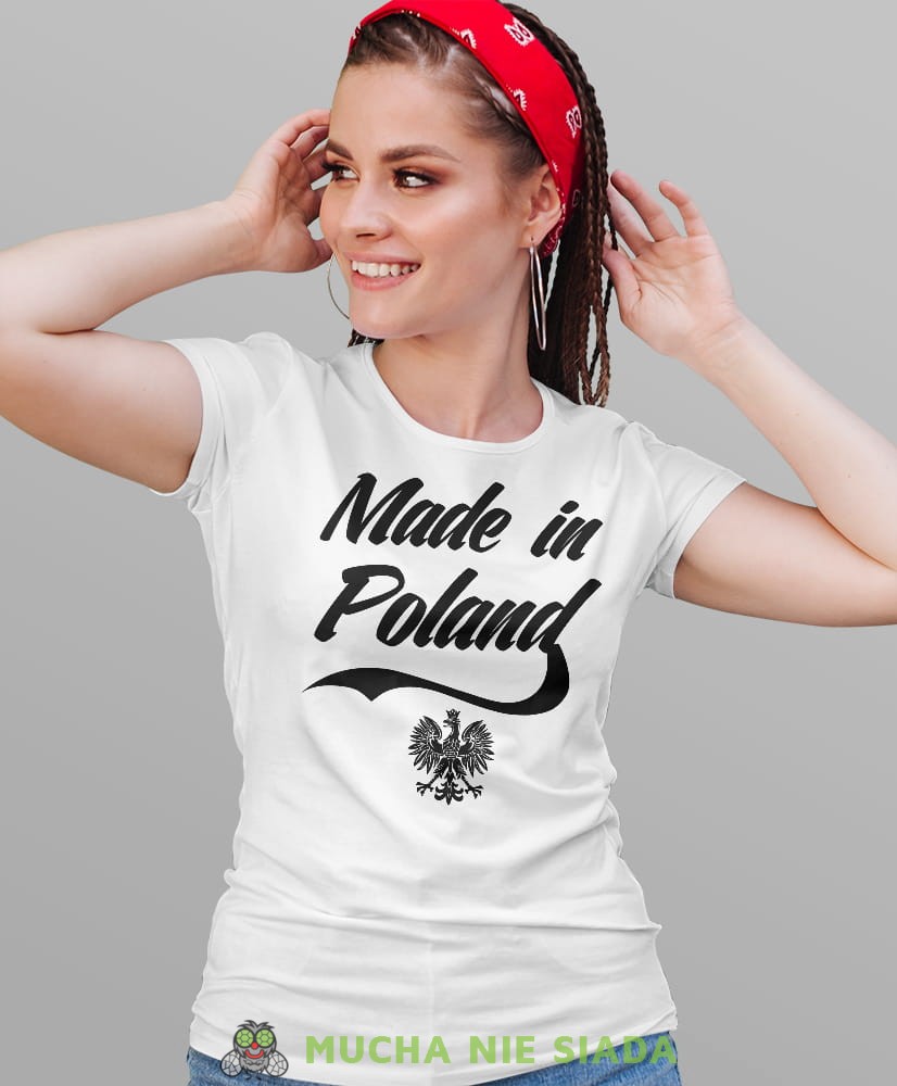 made in Poland orzeł biała damska koszulka patriotyczna, patriotka, koszulka dla niej, dla dziewczyny, koszulka na prezent.jpg