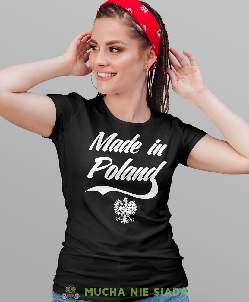 made in Poland orzeł czarna damska koszulka patriotyczna, patriotka, koszulka dla niej, dla dziewczyny, koszulka na prezent.jpg