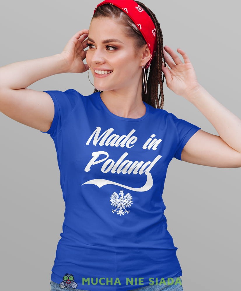 made in Poland orzeł niebieska damska koszulka patriotyczna, patriotka, koszulka dla niej, dla dziewczyny, koszulka na prezent.jpg