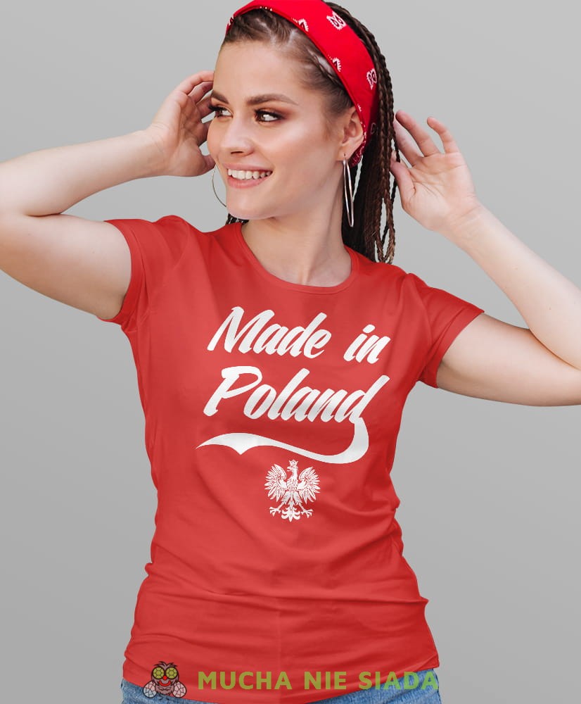 made in Poland orzeł czerwona damska koszulka patriotyczna, patriotka, koszulka dla niej, dla dziewczyny, koszulka na prezent.jpg