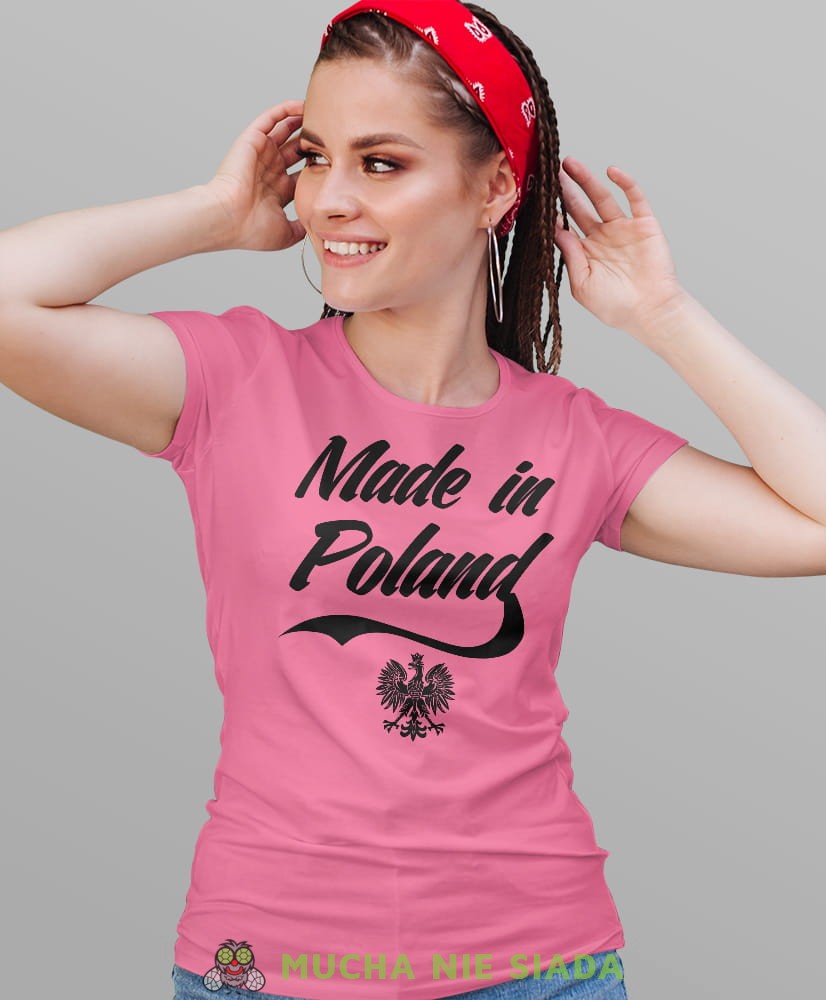 made in Poland orzeł różowa damska koszulka patriotyczna, patriotka, koszulka dla niej, dla dziewczyny, koszulka na prezent.jpg