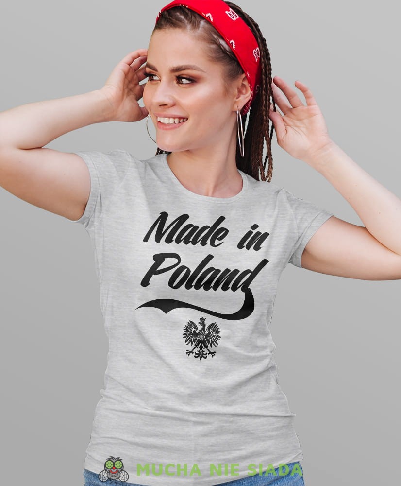 made in Poland orzeł szara damska koszulka patriotyczna, patriotka, koszulka dla niej, dla dziewczyny, koszulka na prezent.jpg
