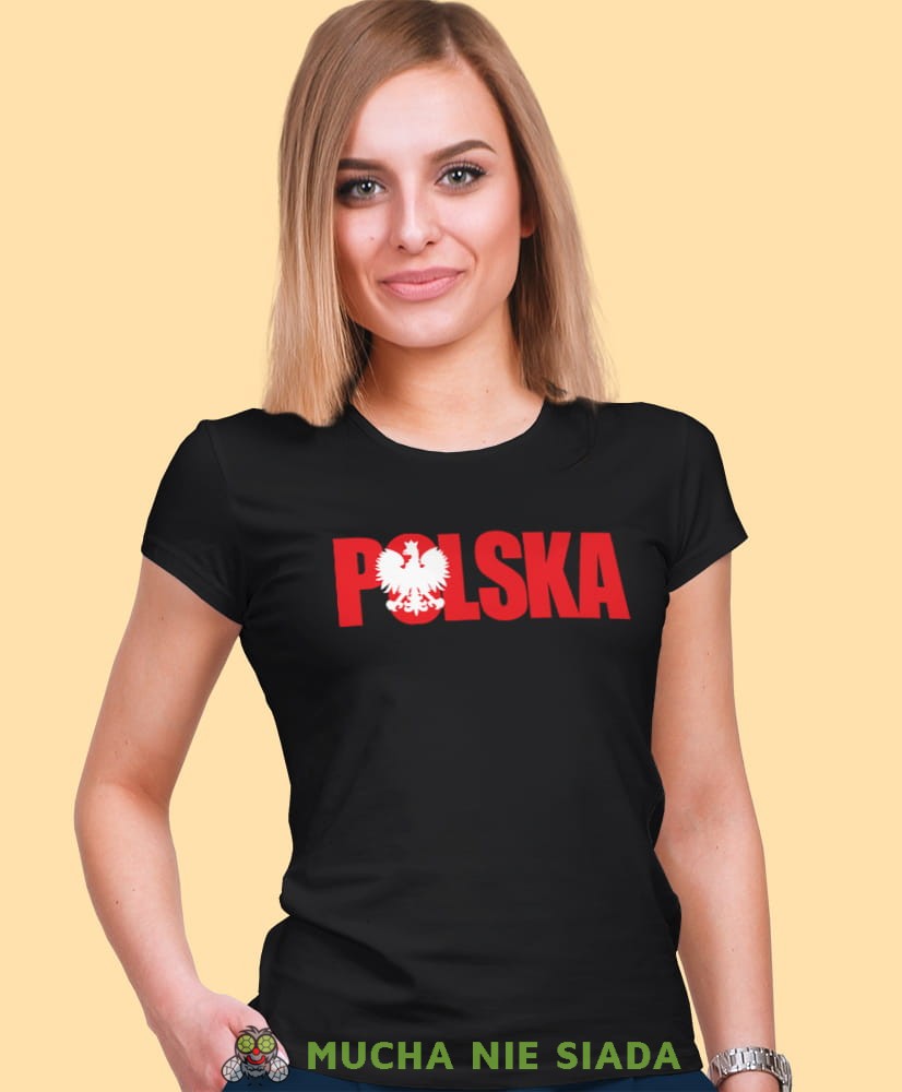 Polska czarna damska koszulka patriotyczna, patriotka, koszulka dla niej, dla dziewczyny, koszulka na prezent.jpg