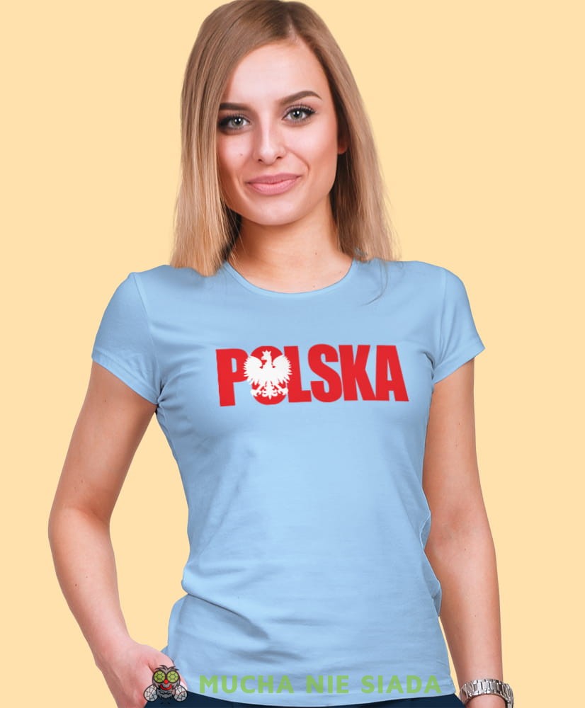 Polska jasnoniebieska damska koszulka patriotyczna, patriotka, koszulka dla niej, dla dziewczyny, koszulka na prezent.jpg