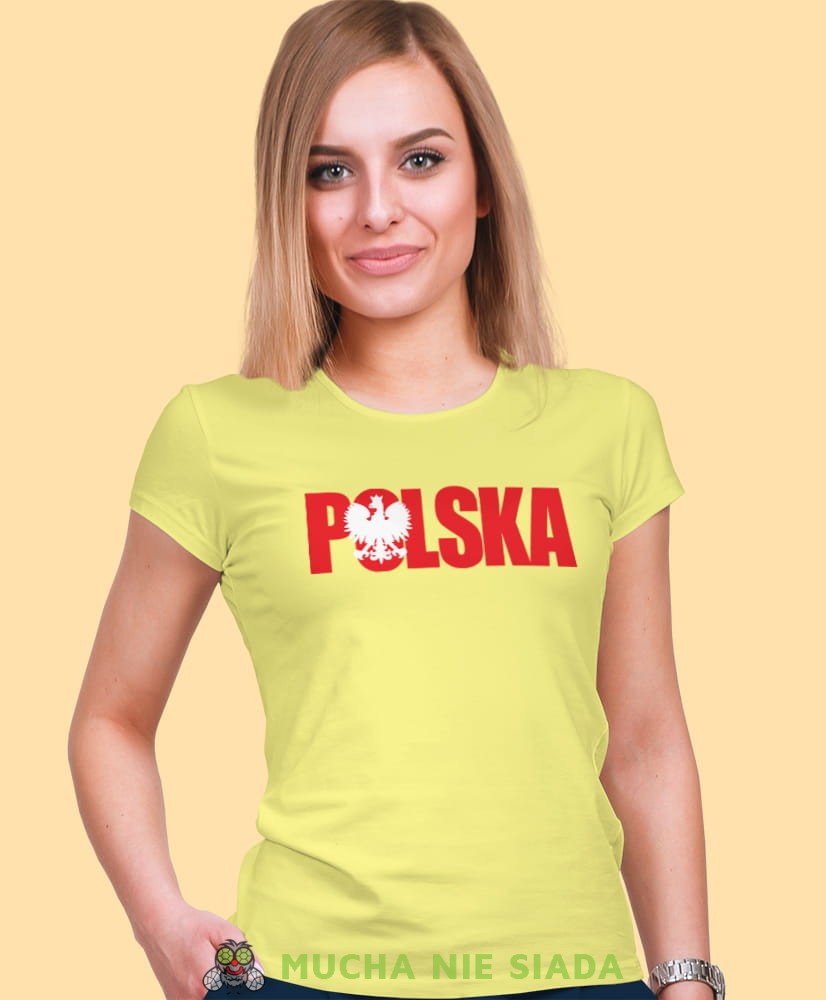 Polska żółta damska koszulka patriotyczna, patriotka, koszulka dla niej, dla dziewczyny, koszulka na prezent.jpg