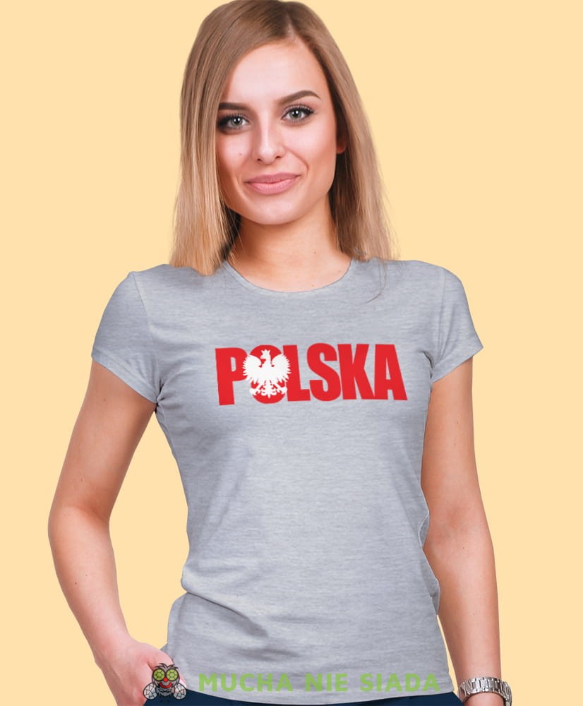Polska szara damska koszulka patriotyczna, patriotka, koszulka dla niej, dla dziewczyny, koszulka na prezent.jpg