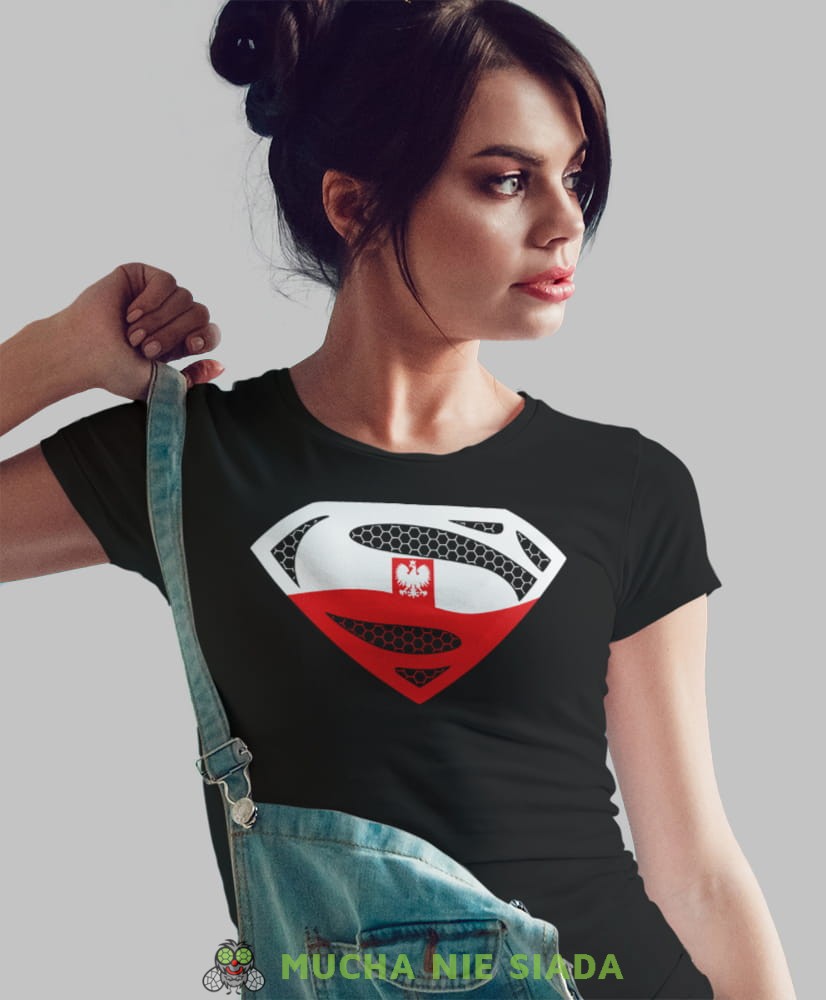 super Polska biało czerwona duma czarna damska koszulka patriotyczna, patriotka, koszulka dla niej, dla dziewczyny, koszulka na prezent.jpg