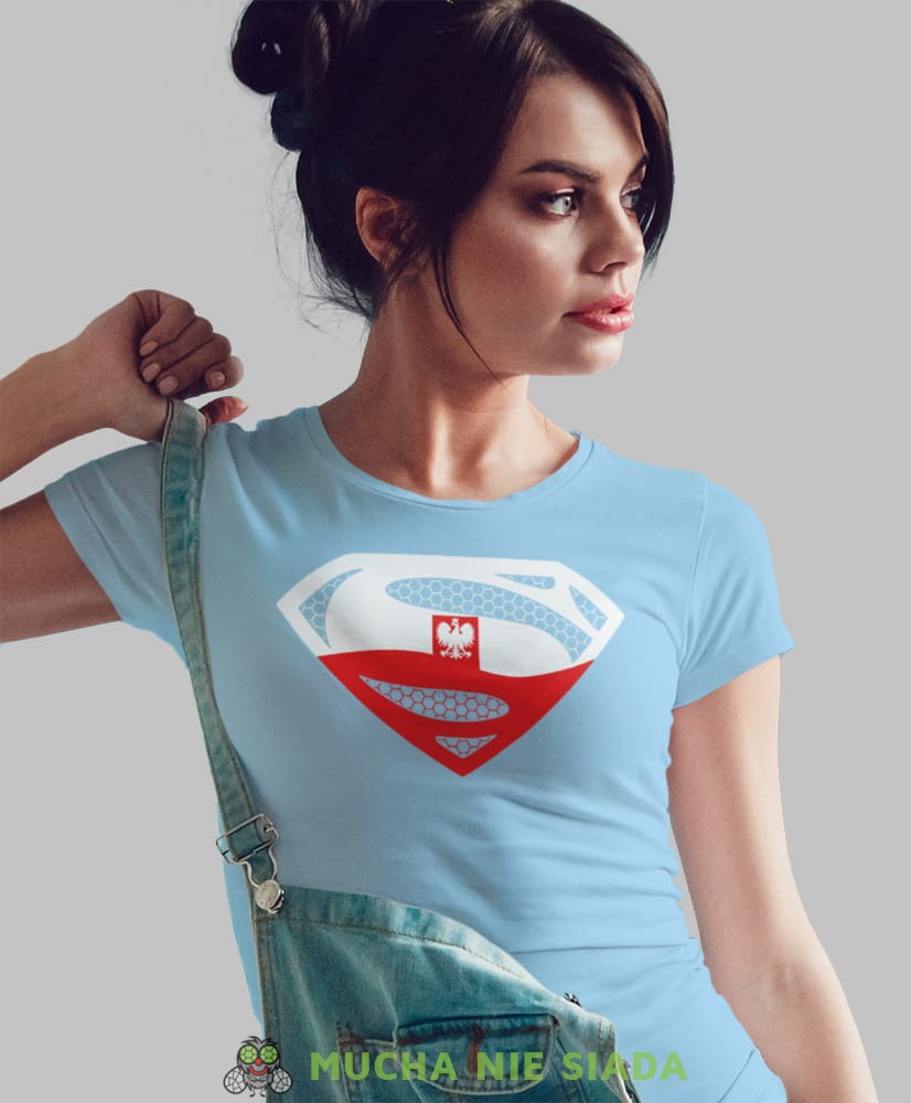 super Polska biało czerwona duma jasnoniebieska damska koszulka patriotyczna, patriotka, koszulka dla niej, dla dziewczyny, koszulka na prezent.jpg