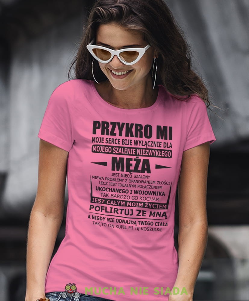 przykro mi moje serce bije wyłącznie dla mojego męża różowa damska koszulka dla żony z nadrukiem na prezent na urodziny.jpg