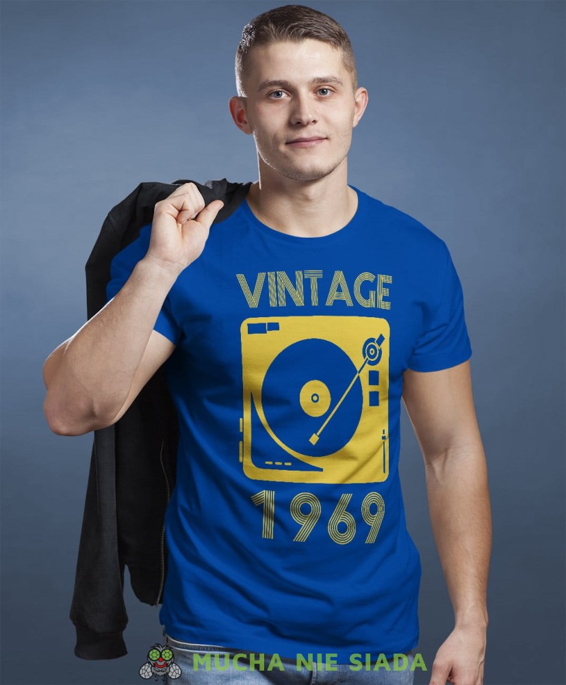 Vintage adapter męska koszulka urodzinowa niebieska