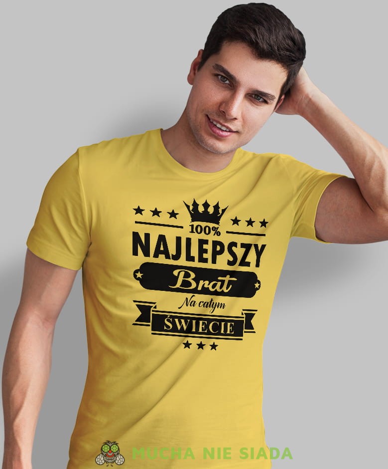 najlepszy brat na całym świecie, żółta męska koszulka dla brata, koszulka z nadrukiem, na prezent, na urodziny.jpg