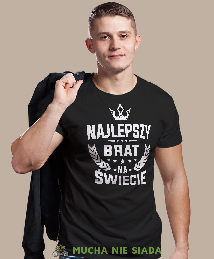 najlepszy brat na świecie korona, czarna męska koszulka dla brata, koszulka z nadrukiem, na prezent, na urodziny.jpg