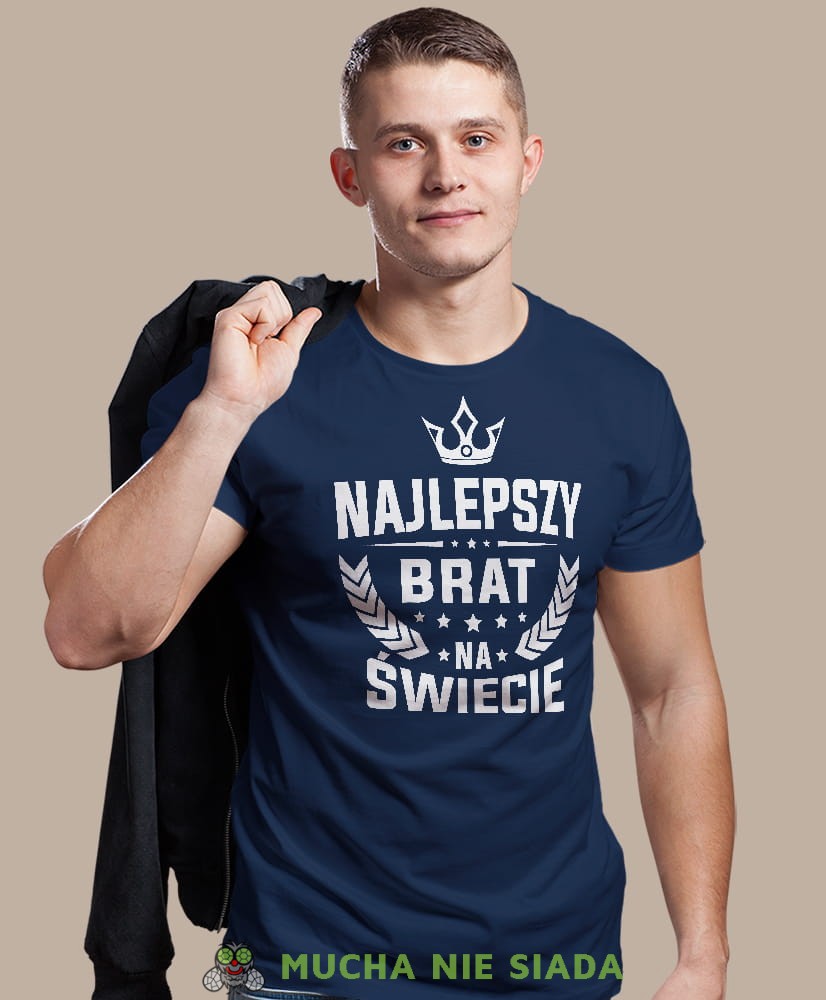 najlepszy brat na świecie korona, granatowa męska koszulka dla brata, koszulka z nadrukiem, na prezent, na urodziny.jpg