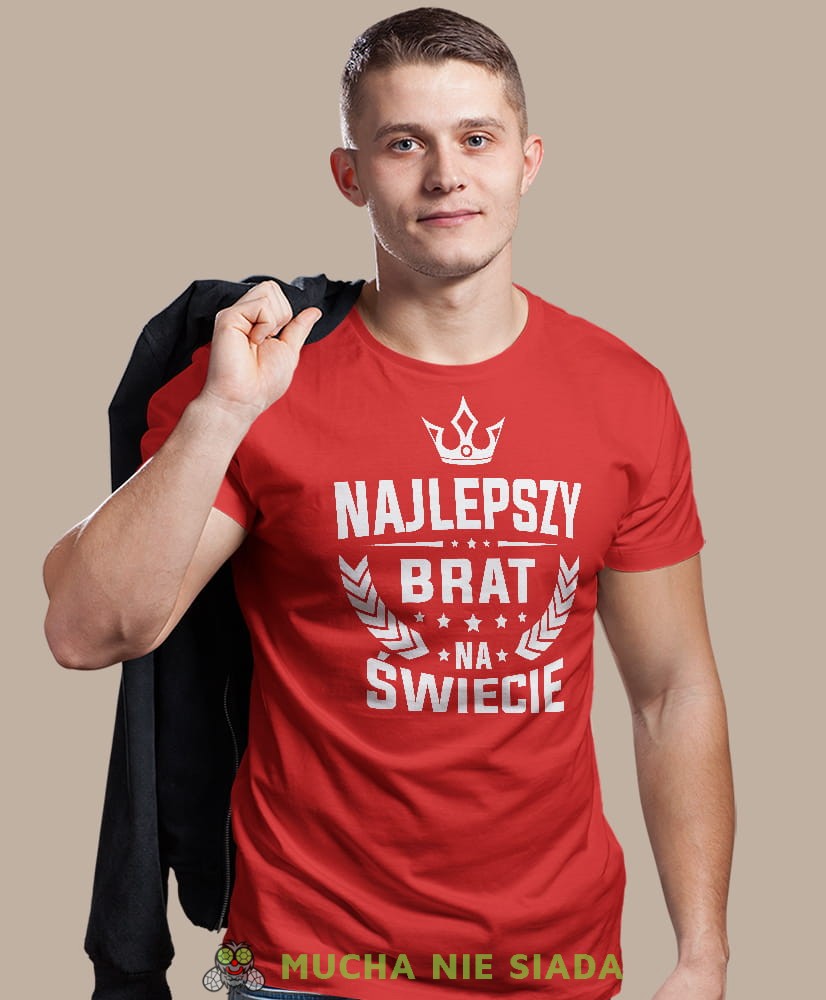 najlepszy brat na świecie korona, czerwona męska koszulka dla brata, koszulka z nadrukiem, na prezent, na urodziny.jpg