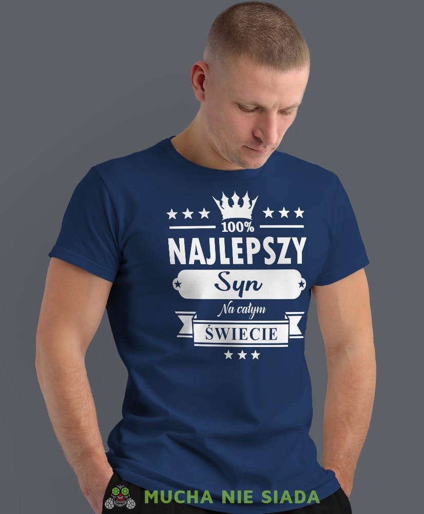 najlepszy syn na całym świecie korona, granatowa męska koszulka dla syna, koszulka z nadrukiem, na prezent, na urodziny.jpg