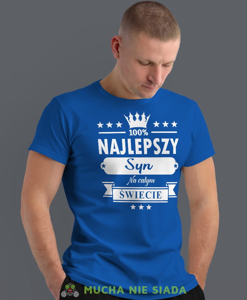 najlepszy syn na całym świecie korona, niebieska męska koszulka dla syna, koszulka z nadrukiem, na prezent, na urodziny.jpg