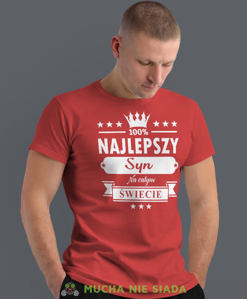 najlepszy syn na całym świecie korona, czerwona męska koszulka dla syna, koszulka z nadrukiem, na prezent, na urodziny.jpg